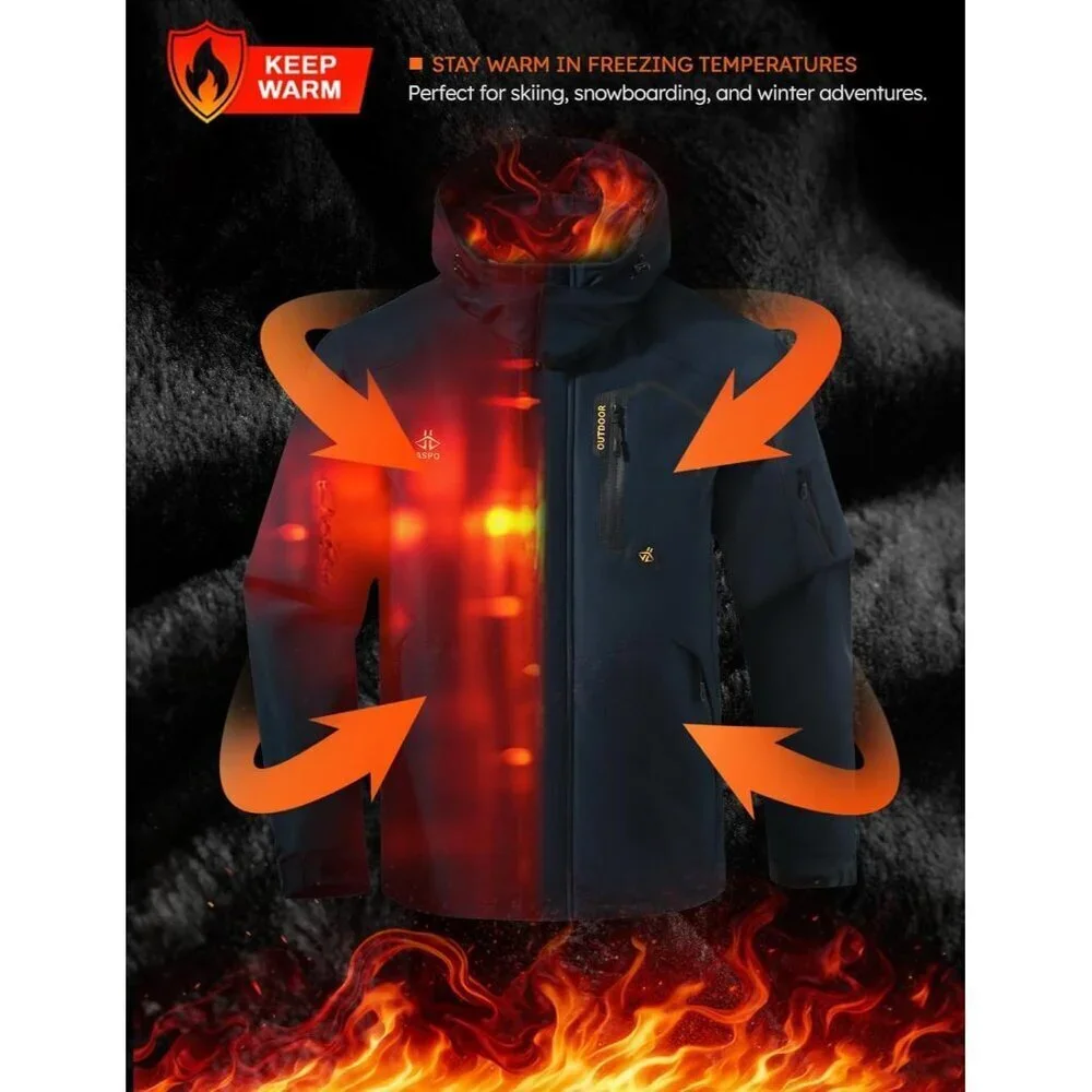 Men's Coffee Waterproof Winter Warm Snow Coat Fleece Lined Hiking Ski Jacket